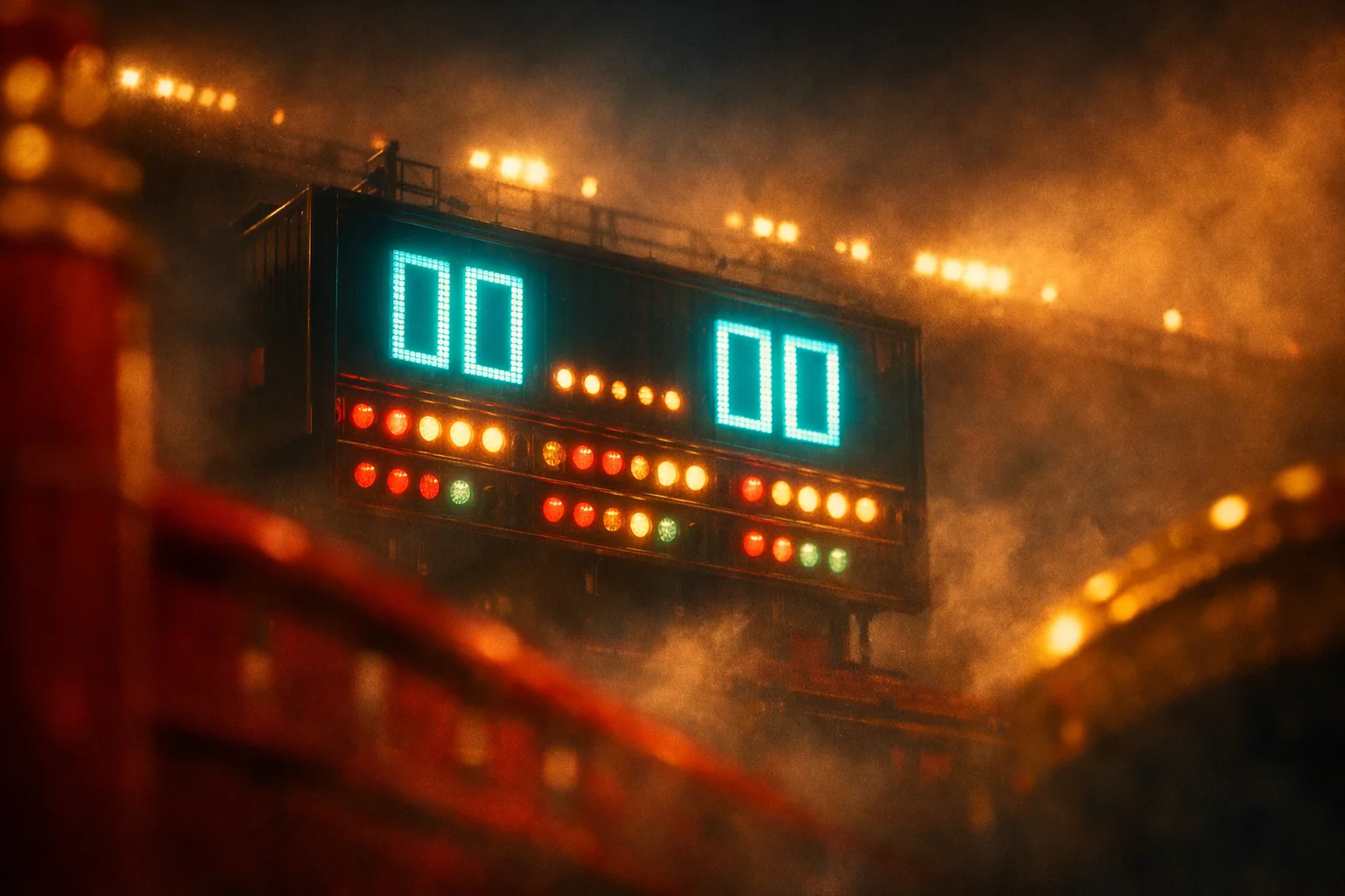 Verlichte arena met gouden drakenmotief op zijde
